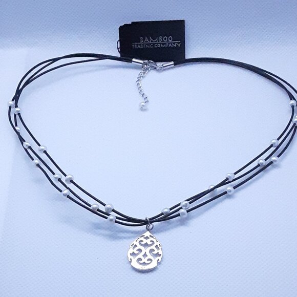 New with Tags Boho Style Rubber Faux Pearl and Sterling Necklace - Picture 7 of 9